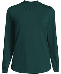 Lands' End Women's Plus Jersey Long Sleeve Gathered Mock Neck Tee