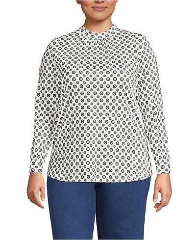 Lands' End Women's Plus Jersey Long Sleeve Gathered Mock Neck Tee