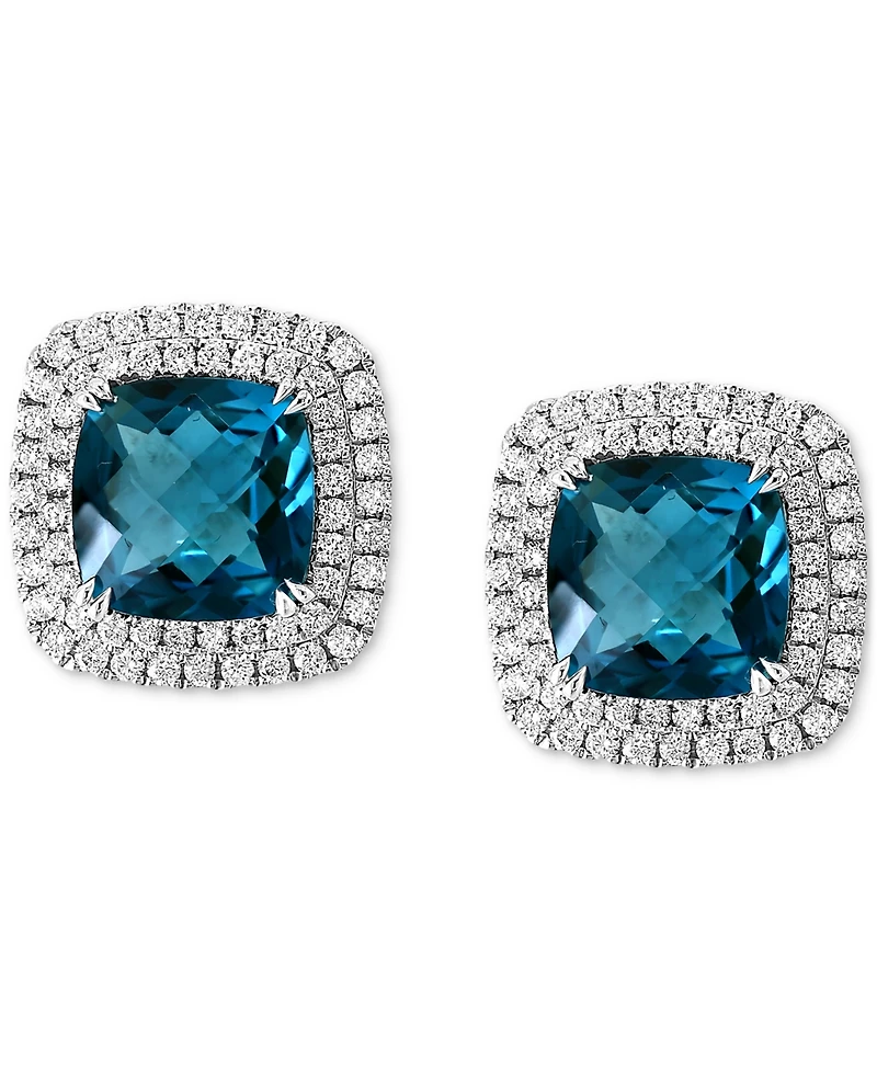 Effy London Blue Topaz (9-3/4 ct. t.w.) & Diamond (1-1/10 ct. t.w.) Halo Stud Earrings in 14k White Gold