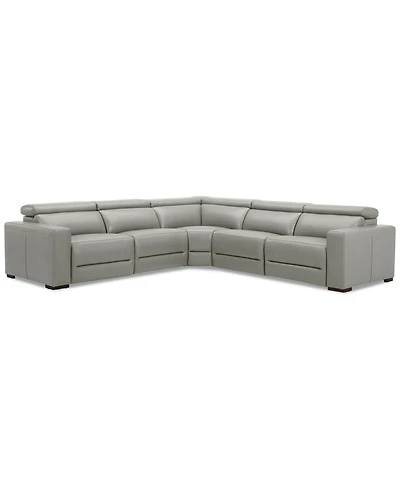 Nevio 124" 5-Pc. Leather Sectional with 3 Power Recliners and Headrests, Created For Macy's