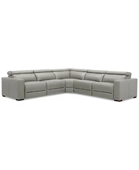 Nevio 124" 5-Pc. Leather Sectional with 3 Power Recliners and Headrests, Created For Macy's