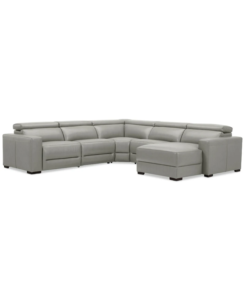 Nevio 124" 5-Pc. Leather Sectional with 2 Power Recliners, Headrests and Chaise, Created For Macy's