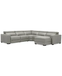 Nevio 124" 5-Pc. Leather Sectional with 2 Power Recliners, Headrests and Chaise, Created For Macy's
