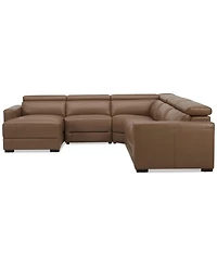 Nevio 124" 5-Pc. Leather Sectional with 2 Power Recliners, Headrests and Chaise, Created For Macy's