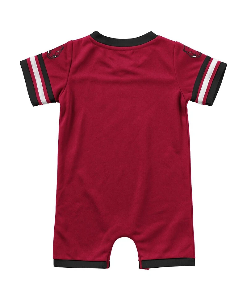 Newborn and Infant Boys and Girls Colosseum Cardinal Arkansas Razorbacks Bumpo Football Logo Romper