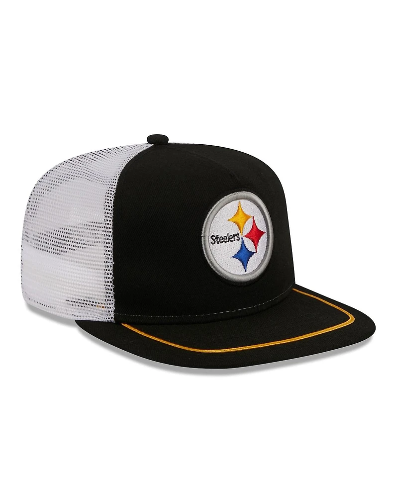 Men's New Era Black, White Pittsburgh Steelers Original Classic Golfer Snapback Hat