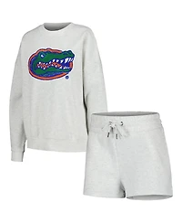 Women's Gameday Couture Ash Florida Gators Team Effort Pullover Sweatshirt and Shorts Sleep Set