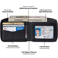 Alpine Swiss Zipper Bifold Wallet for Men Women Rfid Protected Genuine Leather