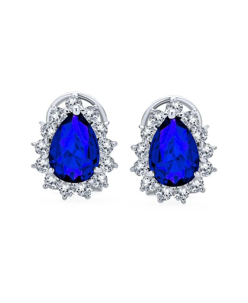 Bling Jewelry Classic Cocktail 2.5CT Cz Halo Pear Shaped Teardrop Stud Earrings Omega Back Silver Plated