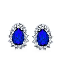 Bling Jewelry Classic Cocktail 2.5CT Cz Halo Pear Shaped Teardrop Stud Earrings Omega Back Silver Plated