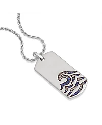 LuvMyJewelry Sterling Silver Breaking Waves Design Blue Saphhire, White Topaz Gemstone Tag Chain