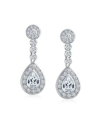 Bling Jewelry Teardrop Halo Cubic Zirconia Pave Cz Dangle Statement Clip On Earrings Rose Gold Plated