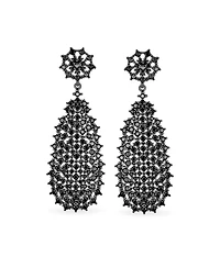 Bling Jewelry Formal Holiday Party Fashion Statement Black Crystal Dangle Linear Drop Teardrop Chandelier Earrings Prom Black Plated 2" Long