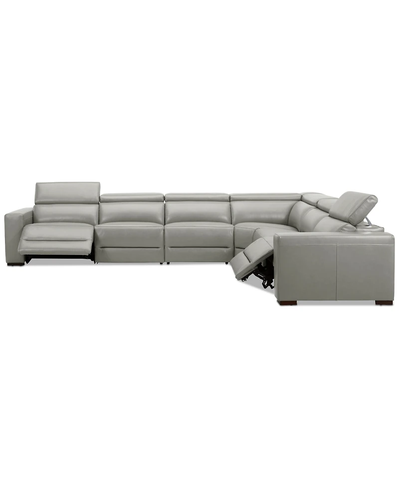 Nevio 157" 6-Pc. Leather Sectional with 2 Power Recliners and Headrests, Created For Macy's