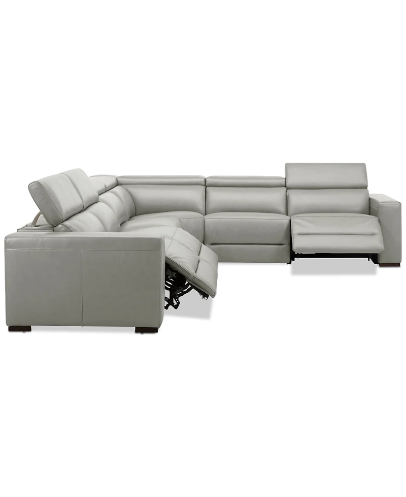 Nevio 157" 6-Pc. Leather Sectional with 3 Power Recliners and Headrests, Created For Macy's
