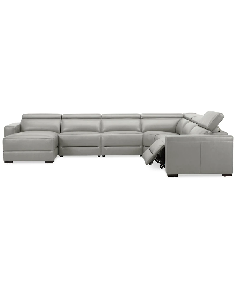 Nevio 157" 6-Pc. Leather Sectional with 1 Power Recliner, Headrests and Chaise, Created For Macy's