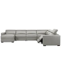 Nevio 157" 6-Pc. Leather Sectional with 1 Power Recliner, Headrests and Chaise, Created For Macy's