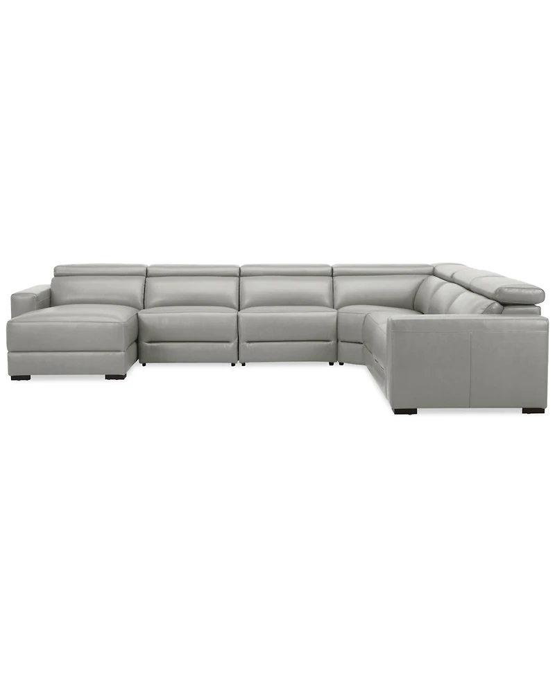 Nevio 157" 6-Pc. Leather Sectional with 2 Power Recliners, Headrests and Chaise, Created For Macy's