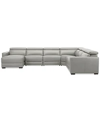 Nevio 157" 6-Pc. Leather Sectional with 2 Power Recliners, Headrests and Chaise, Created For Macy's