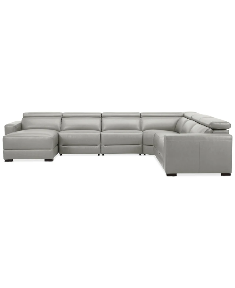 Nevio 157" 6-Pc. Leather Sectional with 3 Power Recliners, Headrests and Chaise, Created For Macy's