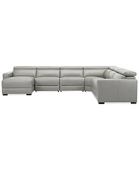 Nevio 157" 6-Pc. Leather Sectional with 3 Power Recliners, Headrests and Chaise, Created For Macy's