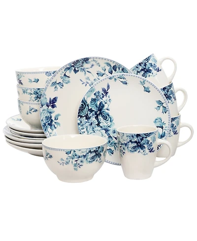 Elama Blue Rose 16 Pc. Dinnerware Set, Service for 4