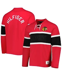 Men's Tommy Hilfiger Red Chicago Blackhawks Walter Lace-Up Long Sleeve Top