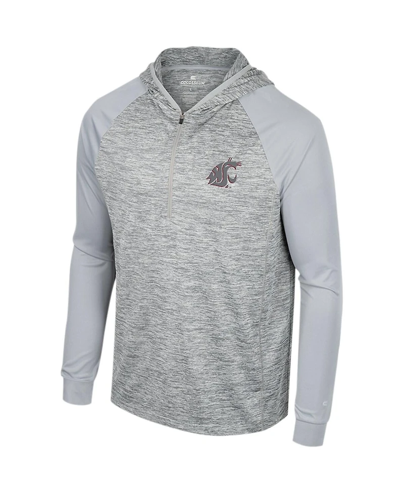 Men's Colosseum Gray Washington State Cougars Cybernetic Raglan Quarter-Zip Hooded Top