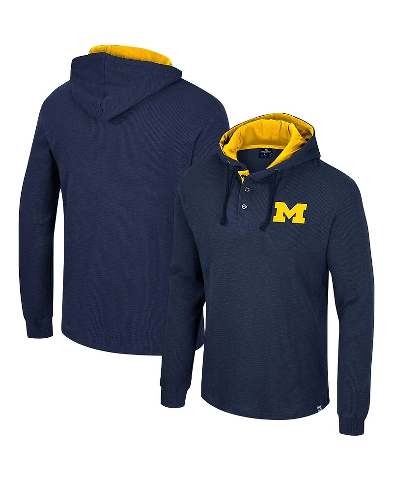 Men's Colosseum Navy Michigan Wolverines Affirmative Thermal Hoodie Long Sleeve T-shirt