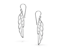 Bling Jewelry Spiritual Religious Dangle Angel Wing Feather Earrings Sterling Silver