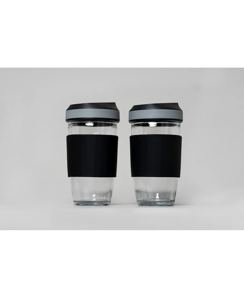 Genicook Set of 2 Borosilicate Coffee Cup with Silicone Wrap, 16.2 oz
