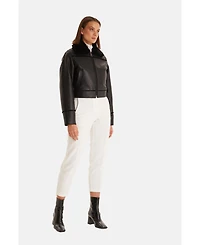 Furniq Uk Women's Genuine Shearling Jacket, Silky Black Inner Wool
