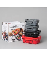 Genicook 3 Pc Borosilicate Glass Container Set with Glass Lids and Silicone Wrap