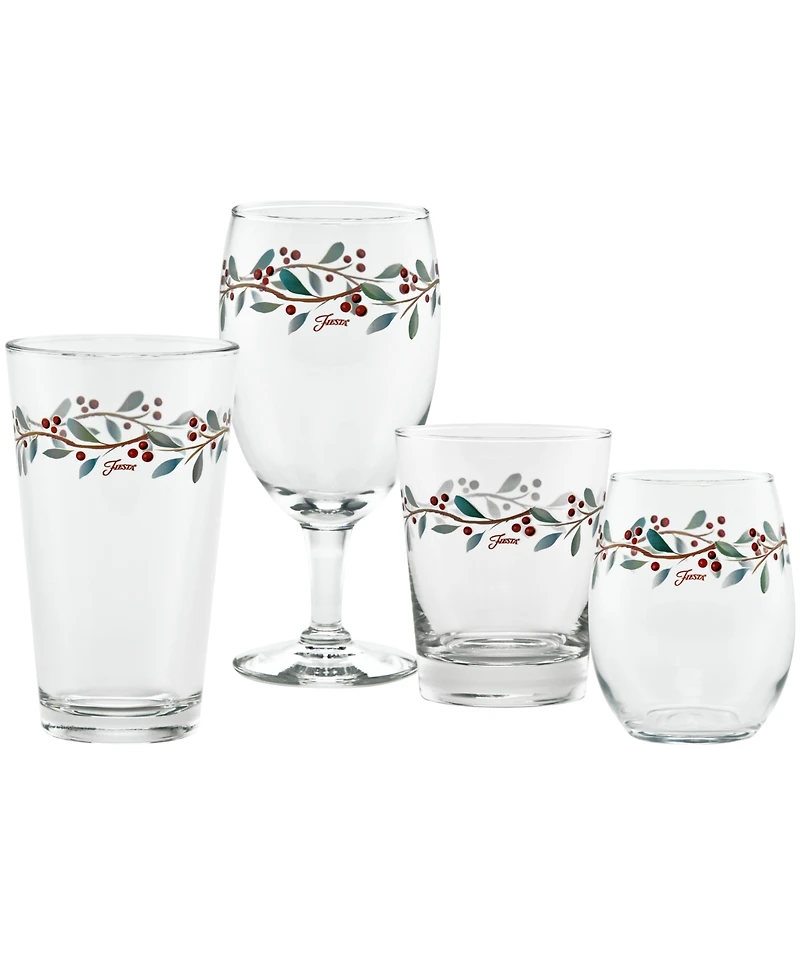 Fiesta Nutcracker Holly Stemless Wine Glasses, Set of 4