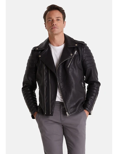 Furniq Uk Men's Biker Jacket, Black