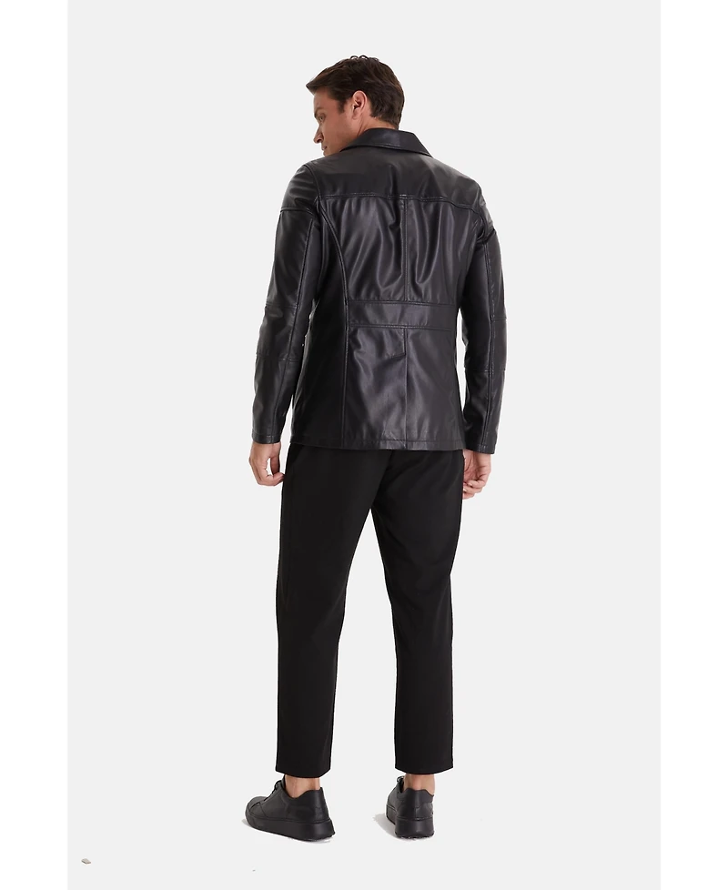 Furniq Uk Men's Genuine Leather Jacket, Black