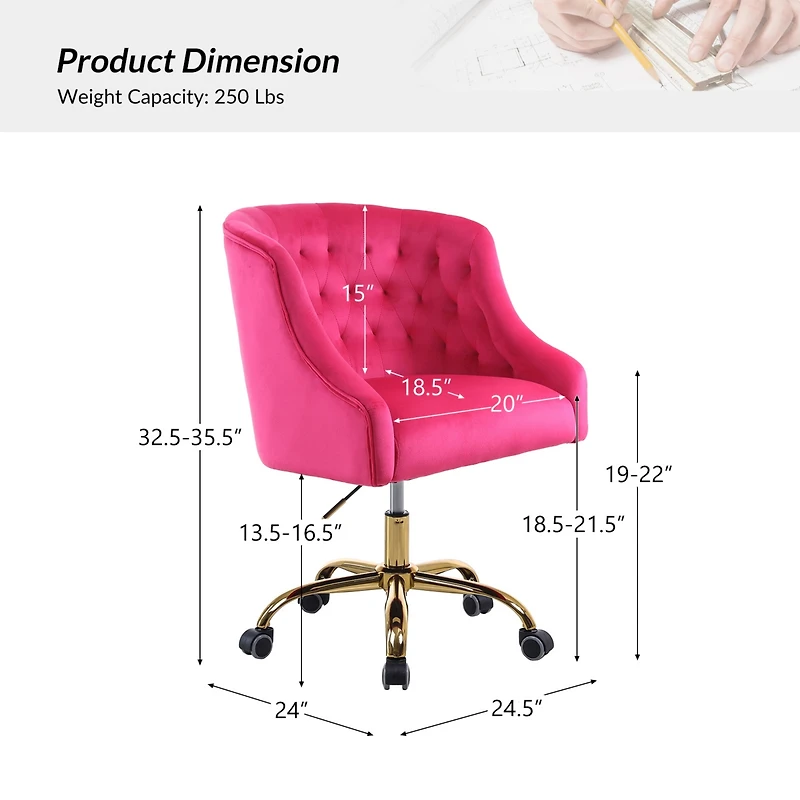 Hulala Home Modern Cute Velvet Desk Chair with Gold Base for Living Room,Bedroom