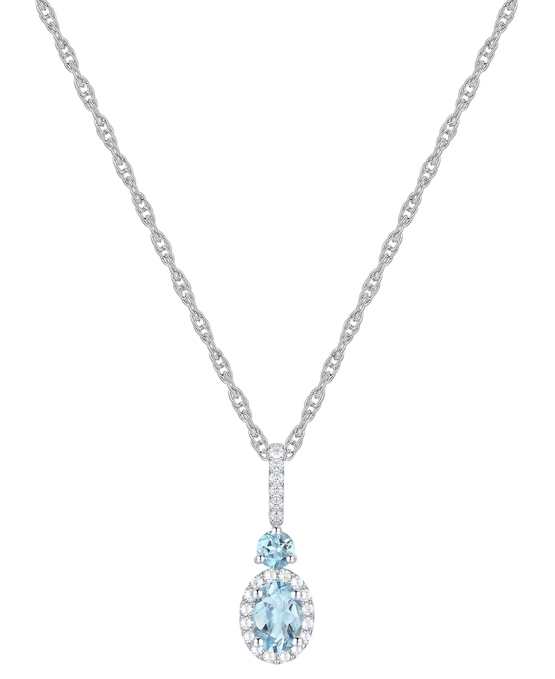 Santa Maria Aquamarine (5/8 ct. t.w.) & Diamond (1/8 ct. t.w.) Halo 18" Pendant Necklace in 14k White Gold