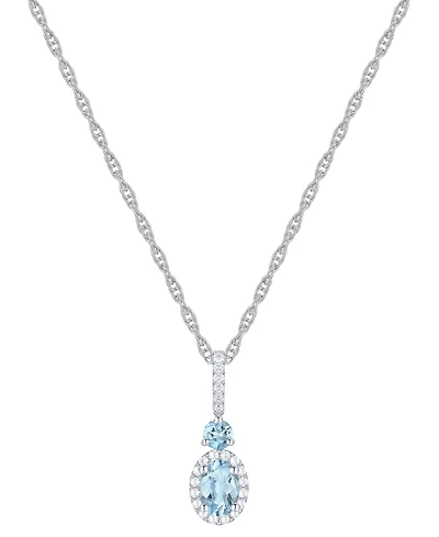 Santa Maria Aquamarine (5/8 ct. t.w.) & Diamond (1/8 ct. t.w.) Halo 18" Pendant Necklace in 14k White Gold