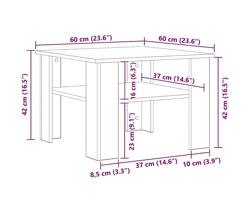 Coffee Table White 23.6"x23.6"x16.5" Engineered Wood