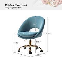 Hulala Home Modern Velvet Office Chair with Adjustable Swivel for Study Vanity