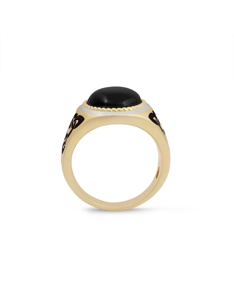 LuvMyJewelry Black Onyx Gemstone Yellow Gold Plated and Enamel Sterling Silver Men Signet Ring
