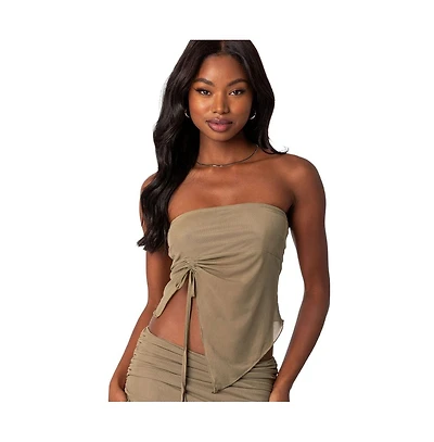 Edikted Womens Joy Asymmetric Sheer Mesh Tube Top