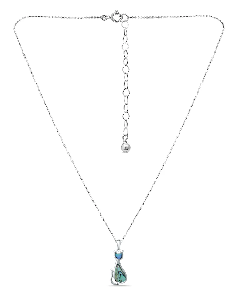Macy's Abalone Inlay Cat Pendant Necklace