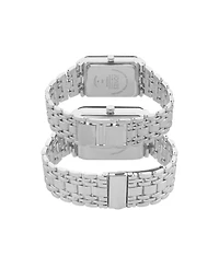 Jones New York Men and Women's Analog Shiny Silver-Tone Metal Bracelet His Hers Watch 40mm, 32mm Gift Set