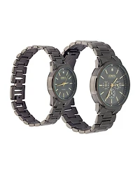 Jones New York Men and Women's Analog Shiny Black Metal Bracelet His Hers Watch 42mm, 32mm Gift Set