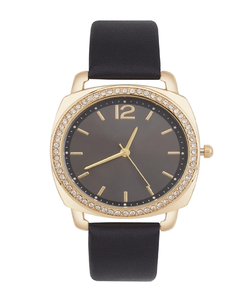Jessica Carlyle Women's Analog Black Leather Strap Plain Watch 34mm