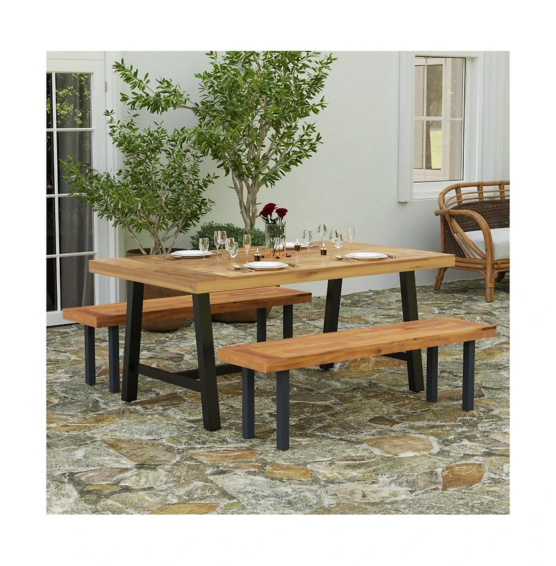 Zuli Solid Acacia Wood Dining Table With Metal Legs For Indoor And Outdoor Use