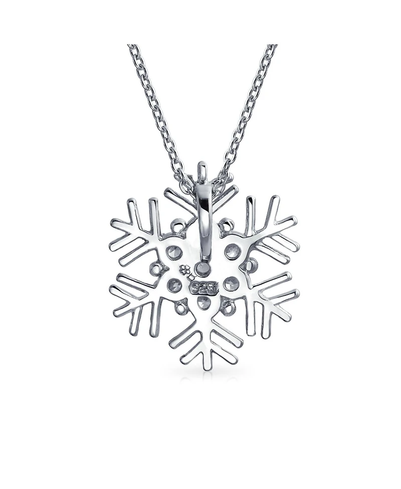 Bling Jewelry Holiday Party Cubic Zirconia Micro Pave Cz Accent Christmas Frozen Winter Sparkling Snowflake Necklace Pendant Sterling Silver