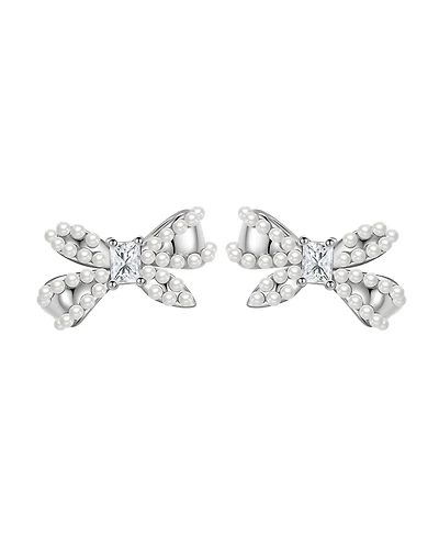 Macy's Imitation Pearl and Cubic Zirconia Bow Stud Earrings